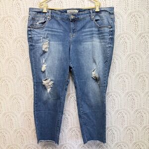 Torrid Boyfriend Jeans Women 22 Blue Distressed Ripped Raw Hem Stretch Denim